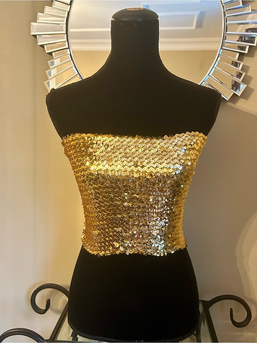 Urban Behavior Y2K Gold Sequin Strapless Tube Crop Top